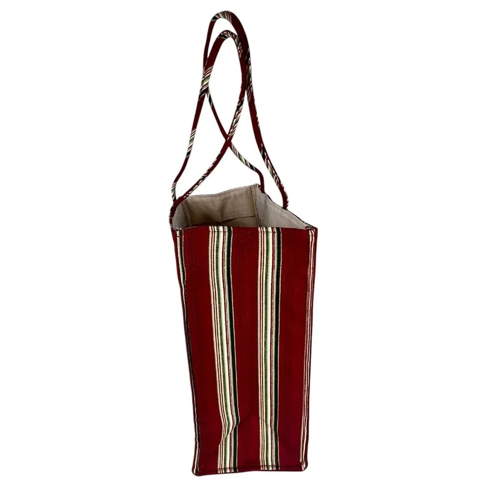 New 2005 Longaberger Basket Holiday Tote Bag Fabric Purse Stripe Embroidered VTG